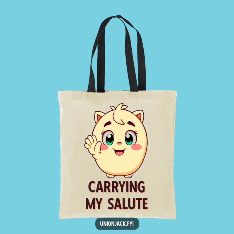 Funny Tote Bag: Happy Character Salutes Cheerfully, Practical and Funny Gift