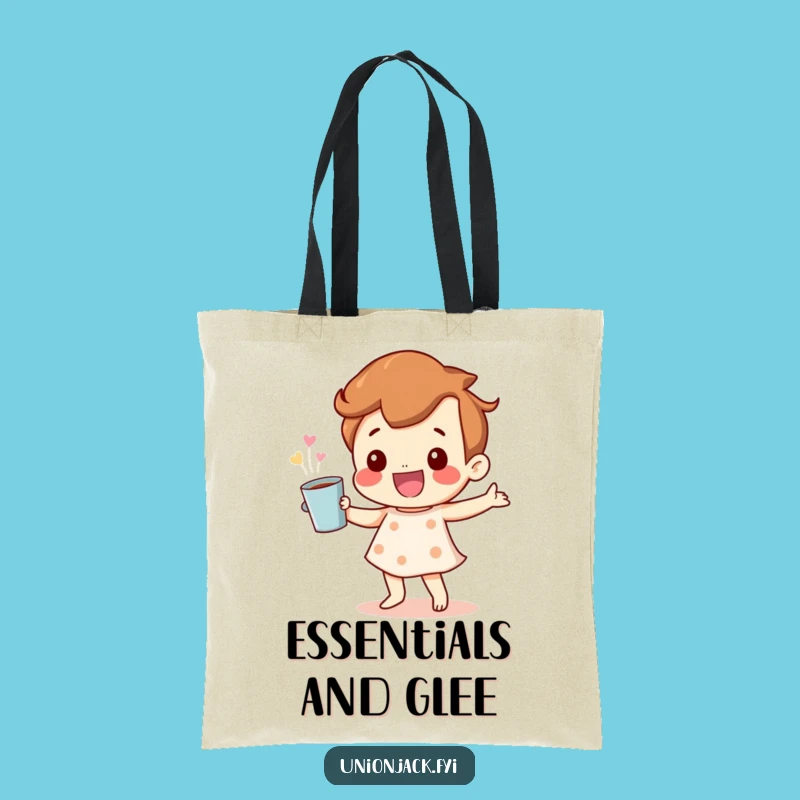 Joyful Funny Tote Bag: Happy Character Dance & Cuppa - Carry Your Cheer